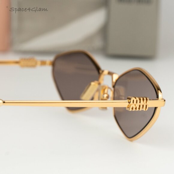 Miu Miu Women Sunglasses Gold Grey Geometric MU56ZS REGARD ZVN5S0 NEW AUTHENTIC